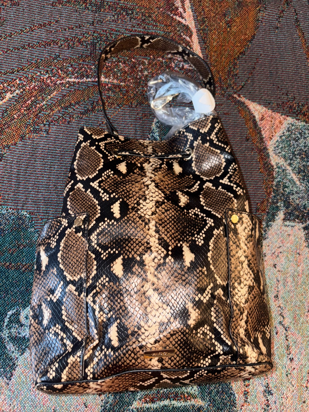 Aldo Snake-Print Reptile Tote in Brown and Black
